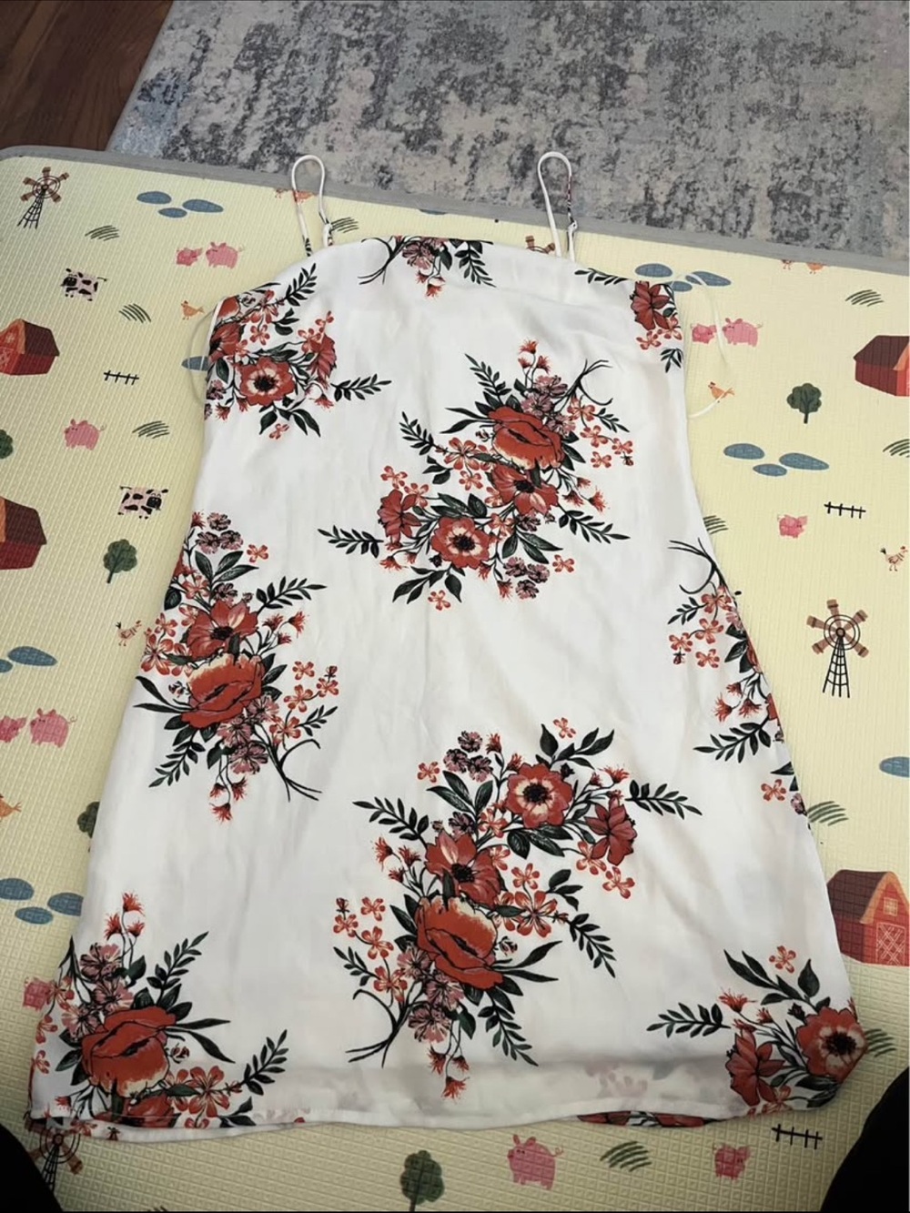 White Floral Mini Slip Dress with Rust Floral Print